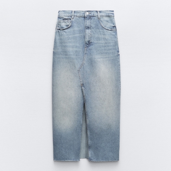 Zara Long Denim Slit Skirt size XS blue - Picture 8 of 15